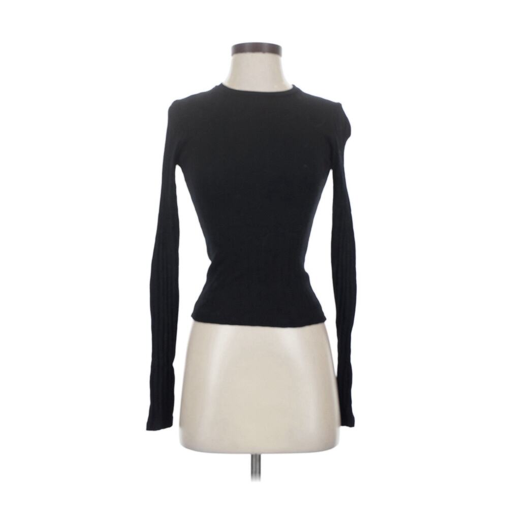 Rlt Long Sleeve Ribbed Black Top USA Cotton XS - Picture 2 of 4